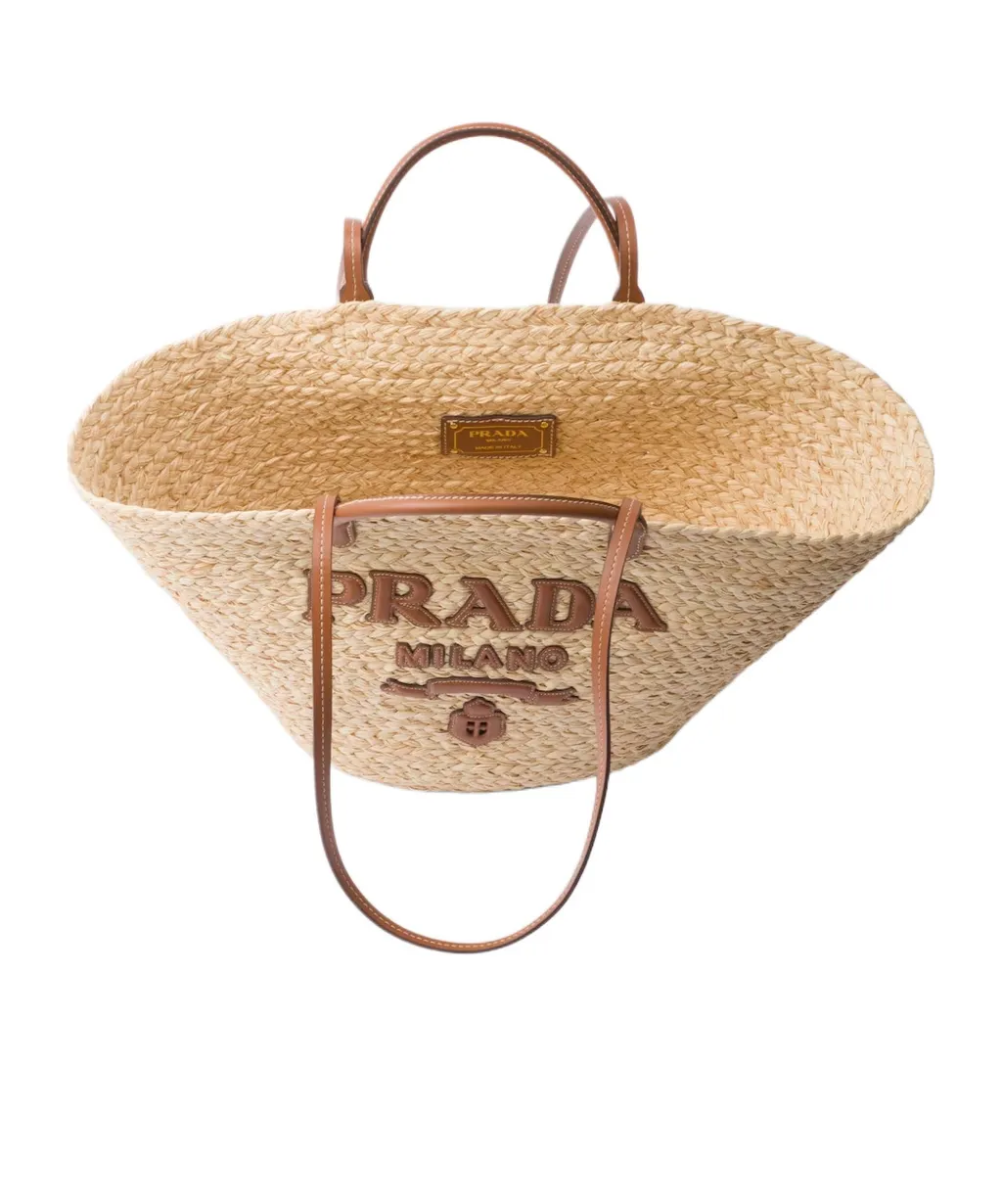 Logo-Appliqué Woven Top Handle Bag