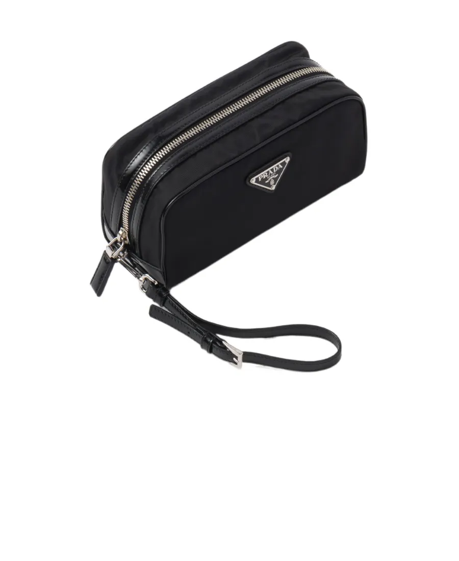 Re-Nylon And Brushed Leather Pouch