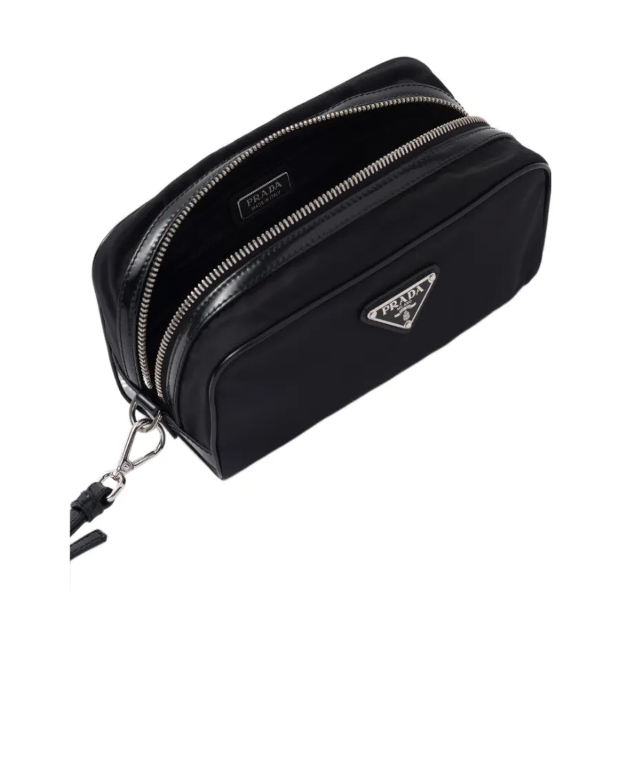 Re-Nylon And Brushed Leather Pouch
