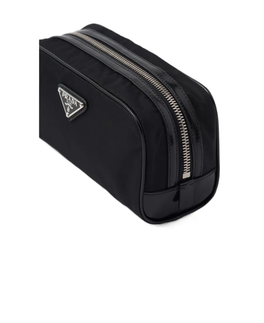 Re-Nylon And Brushed Leather Pouch