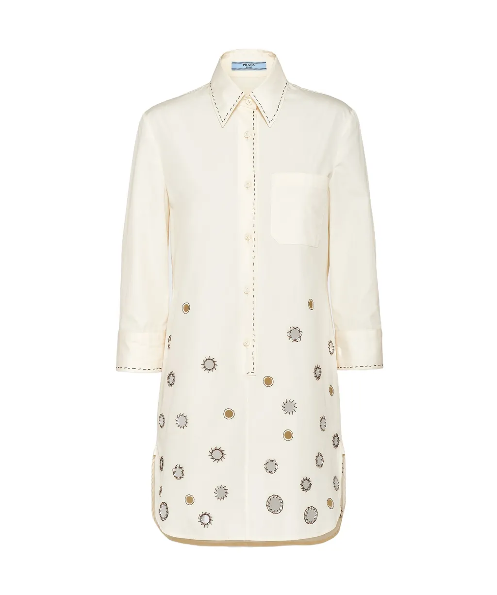 Appliqué-Detailed Button-Up Shirtdress