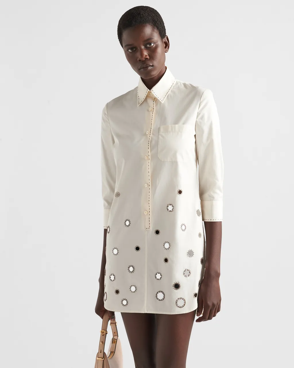 Appliqué-Detailed Button-Up Shirtdress
