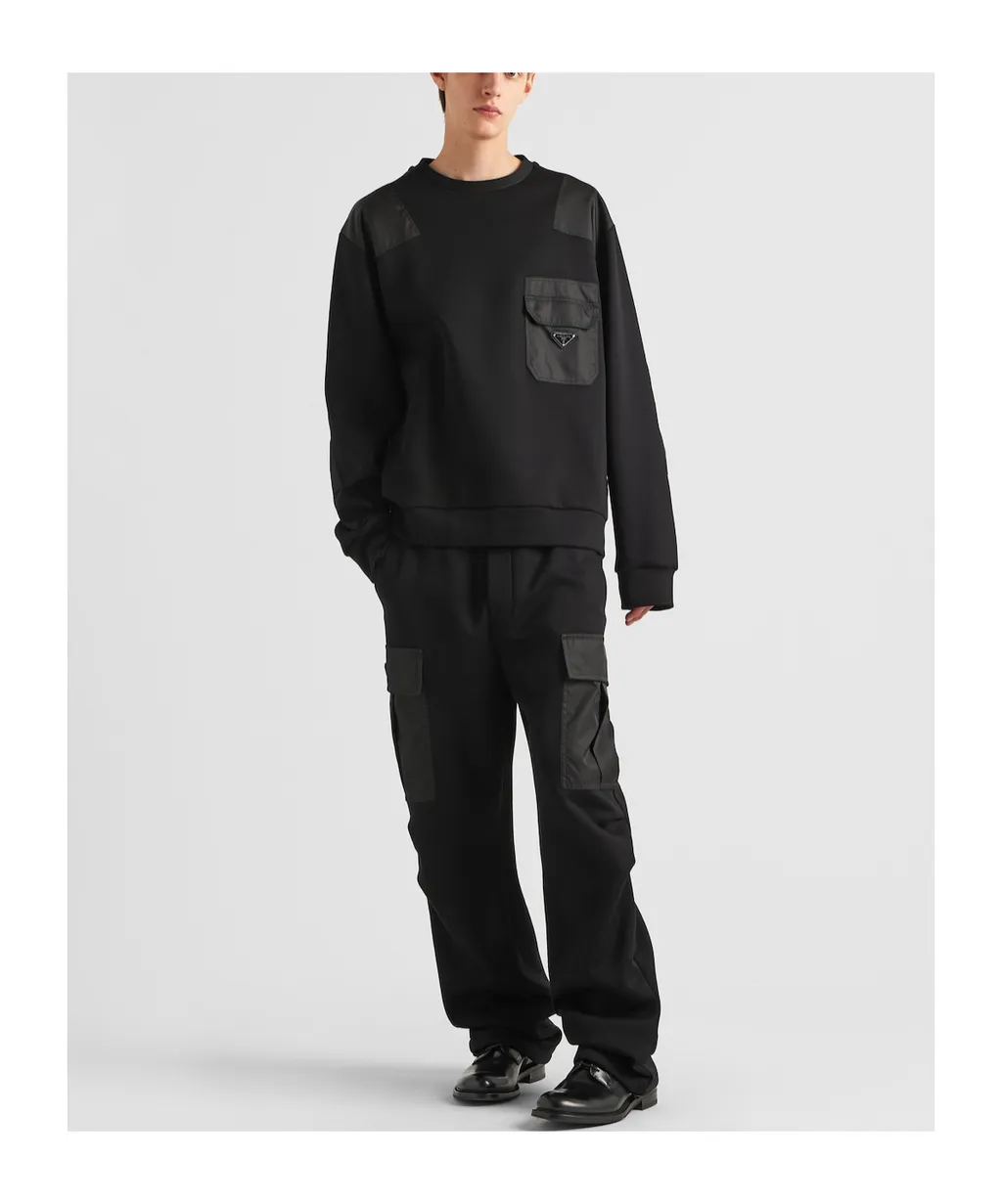 Cotton Sweatshirt With Re-Nylon Details