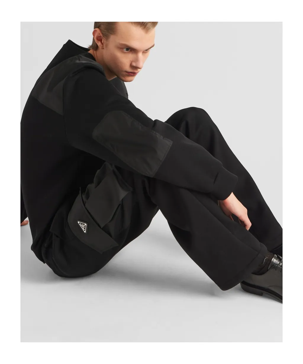 Cotton Sweatshirt With Re-Nylon Details