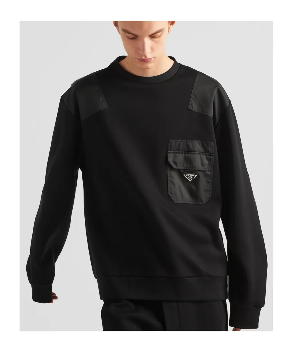 Cotton Sweatshirt With Re-Nylon Details