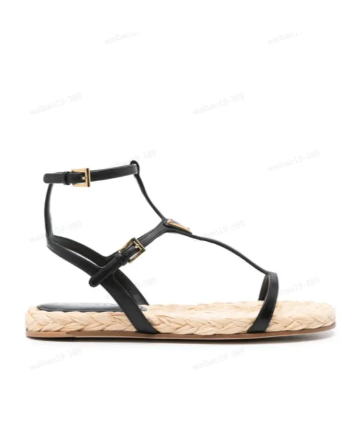 Triangle-Logo T-Bar Strap Sandals