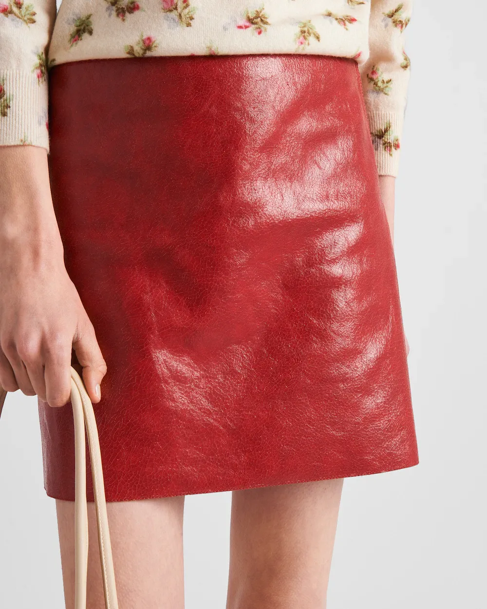 Cracked Leather Zipped Mini Skirt