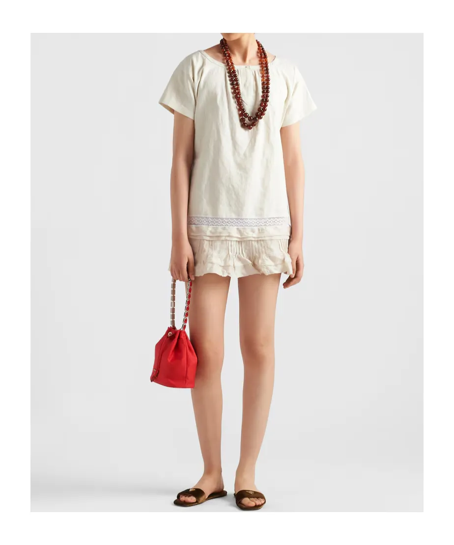 Embroidered Antiqued Silk And Linen Mini-Dress