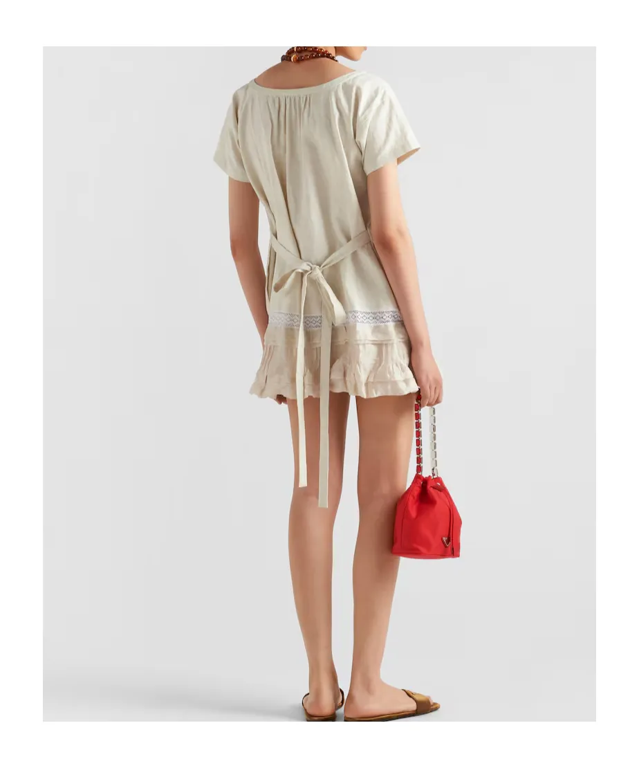 Embroidered Antiqued Silk And Linen Mini-Dress