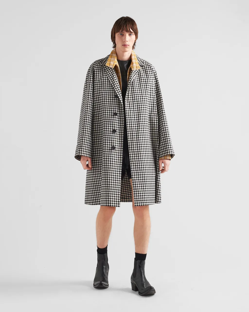 Check Pattern Belted Coat