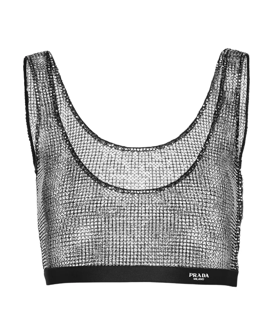 Embellished Mesh Cropped Top