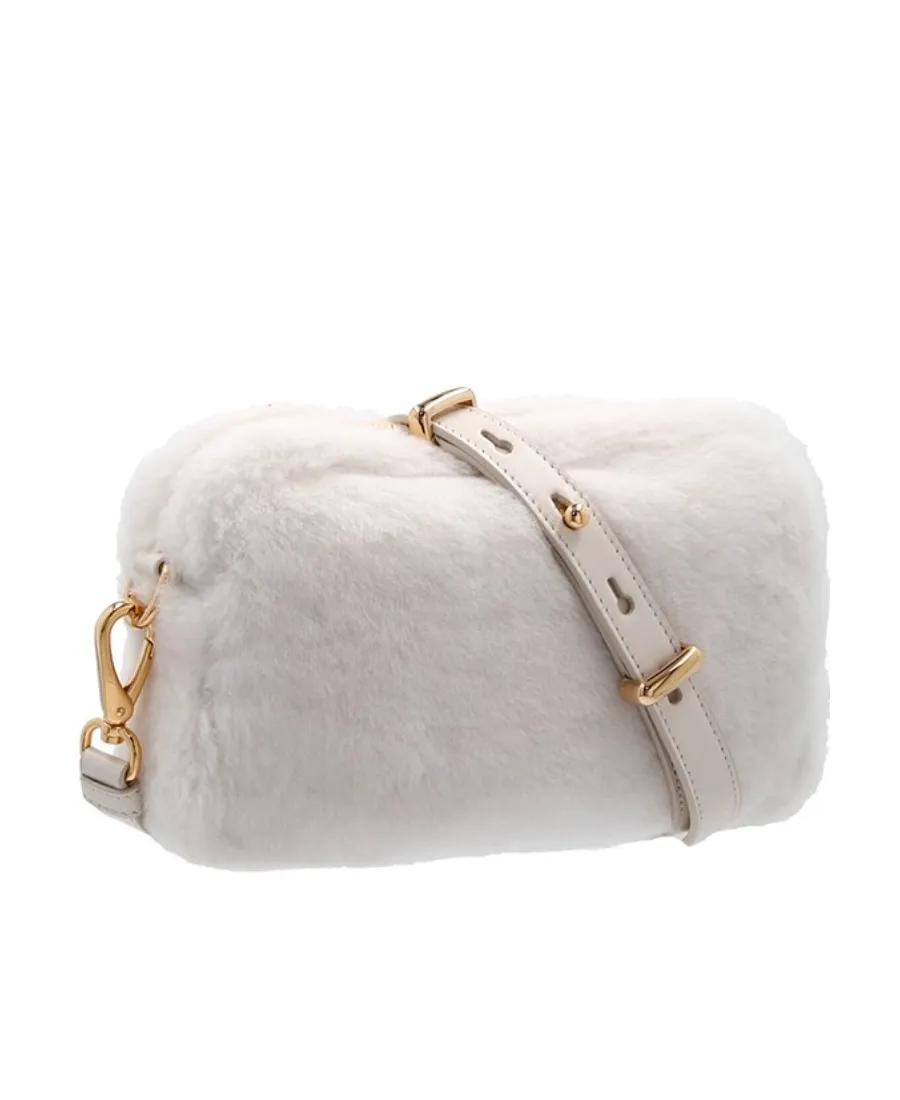 Logo Plaque Shearling Zipped Shoulder Bag