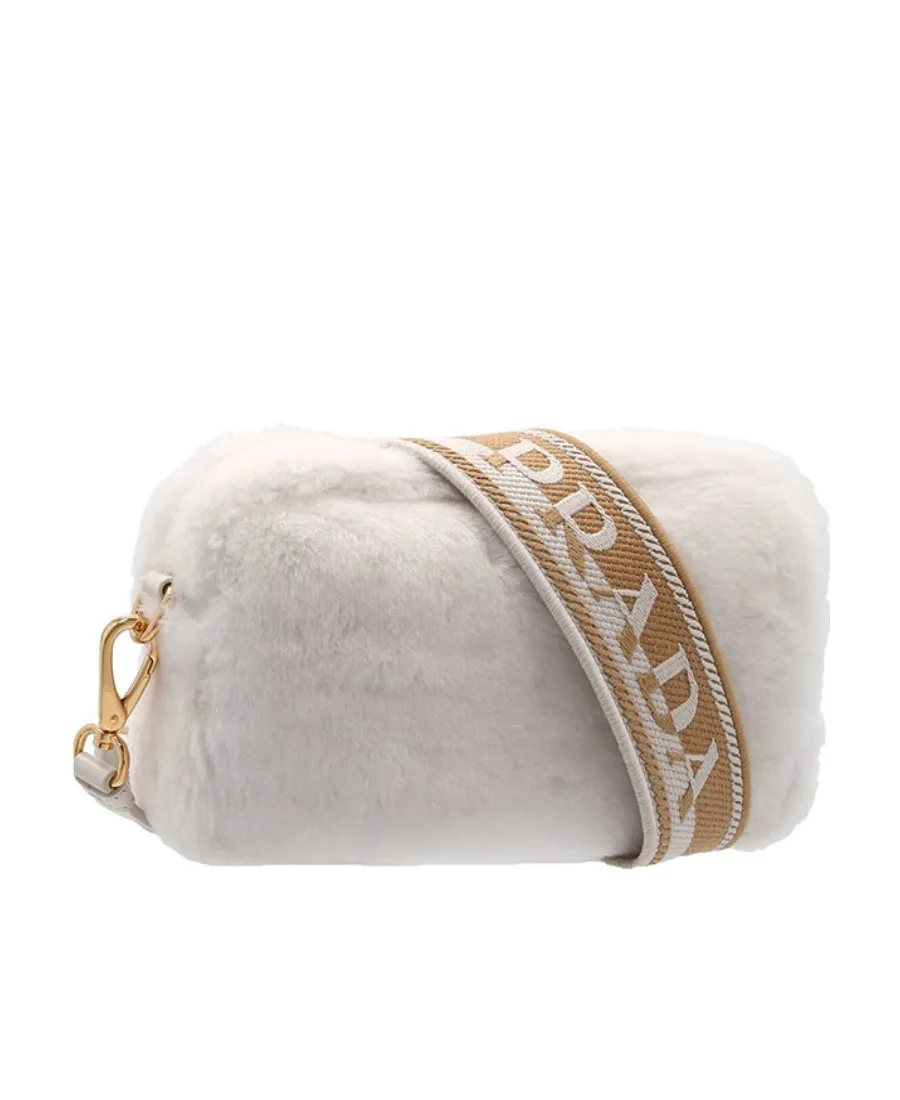 Logo Plaque Shearling Zipped Shoulder Bag
