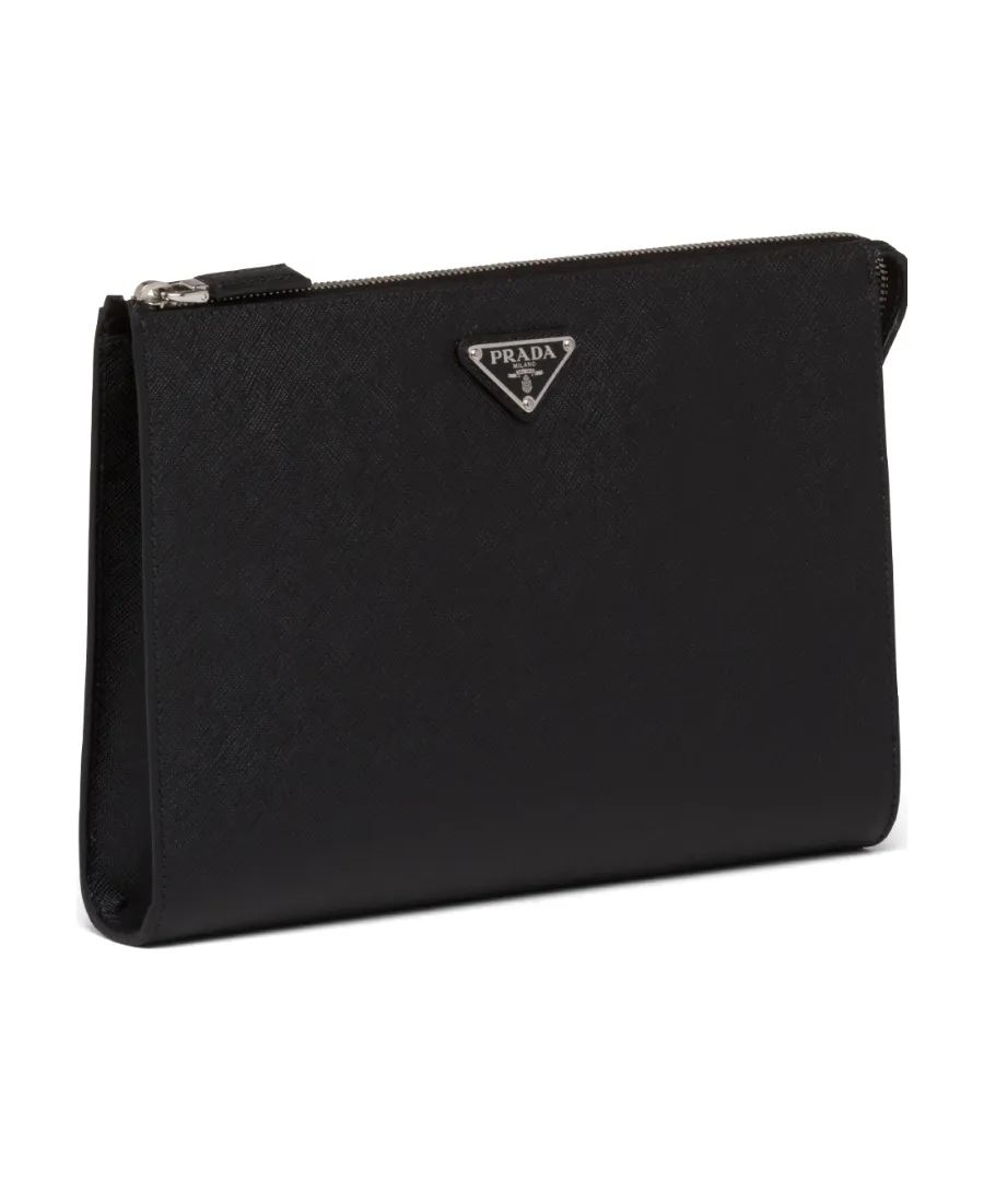 Logo Plaque Zipped Clutch Bag