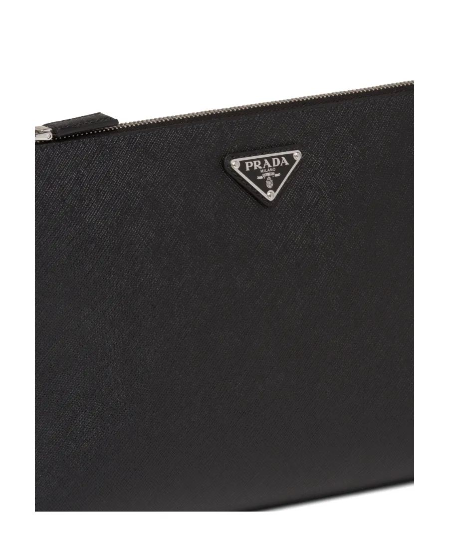 Logo Plaque Zipped Clutch Bag