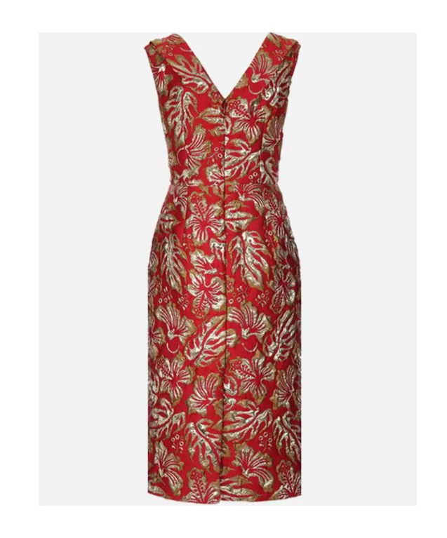 Hibiscus-Motif Jacquard Midi Dress