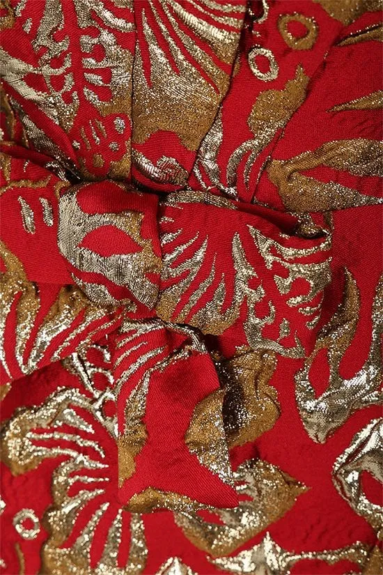 Hibiscus-Motif Jacquard Midi Dress