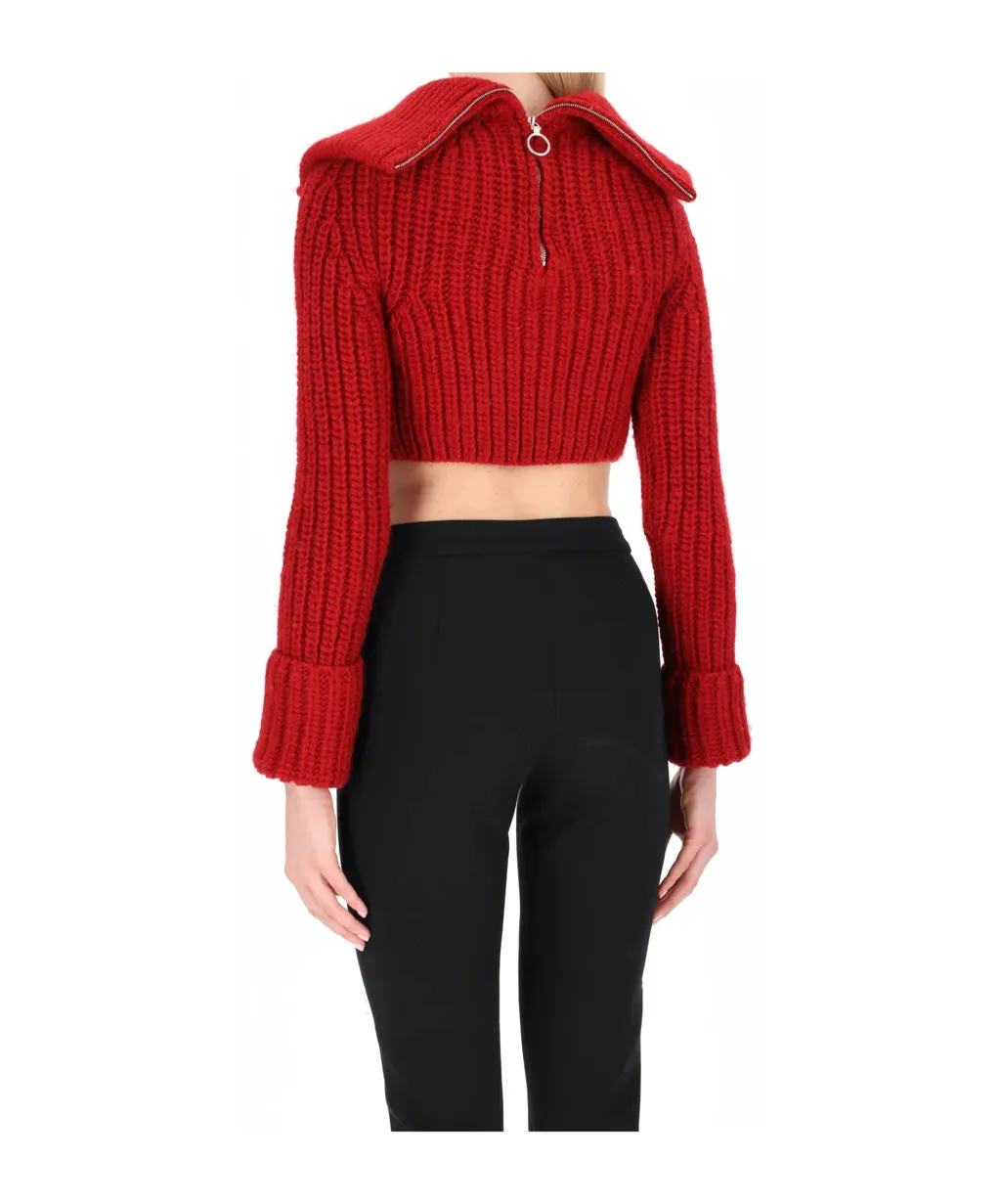 Half-Zipped Cropped Knitted Jumper
