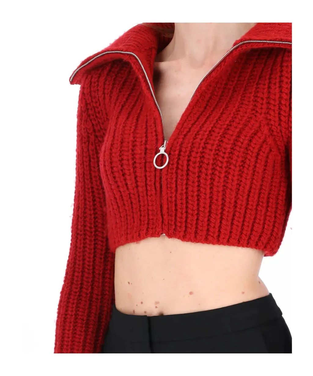 Half-Zipped Cropped Knitted Jumper