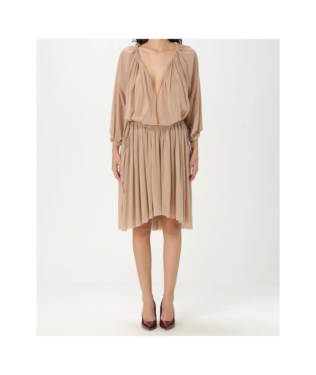V-Neck Pleated Midi Dress