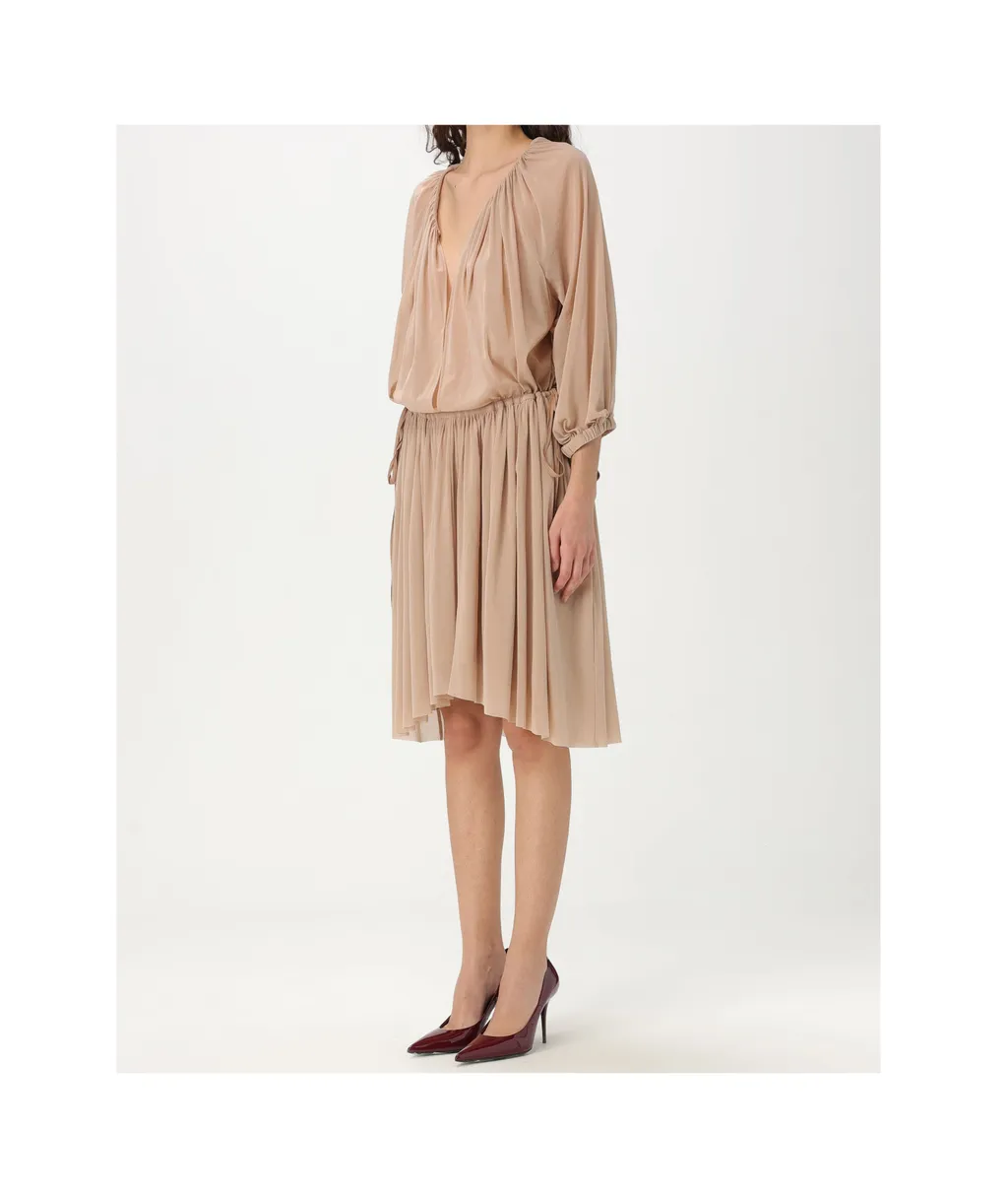 V-Neck Pleated Midi Dress