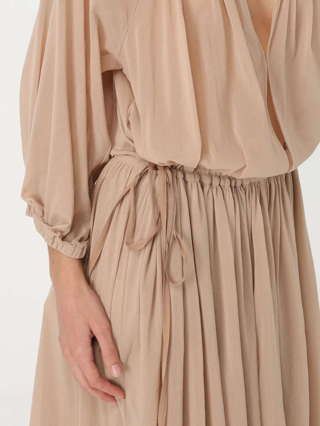 V-Neck Pleated Midi Dress