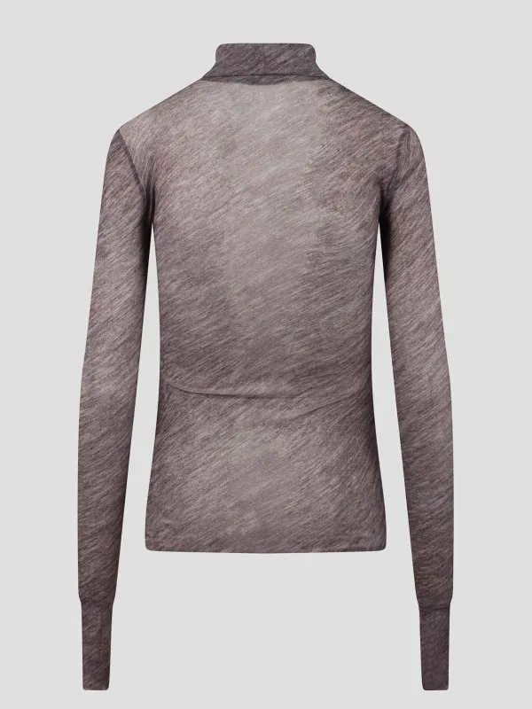 Printed Stretch Tulle Turtleneck