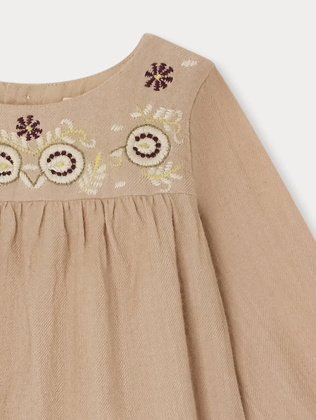 Embroidered-Detail Long-Sleeved Dress