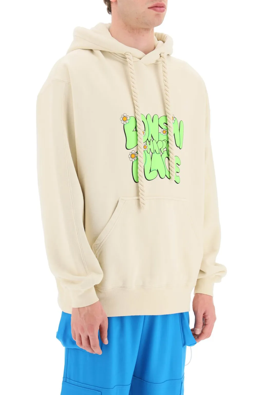 Slogan-Printed Drawstring Hoodie