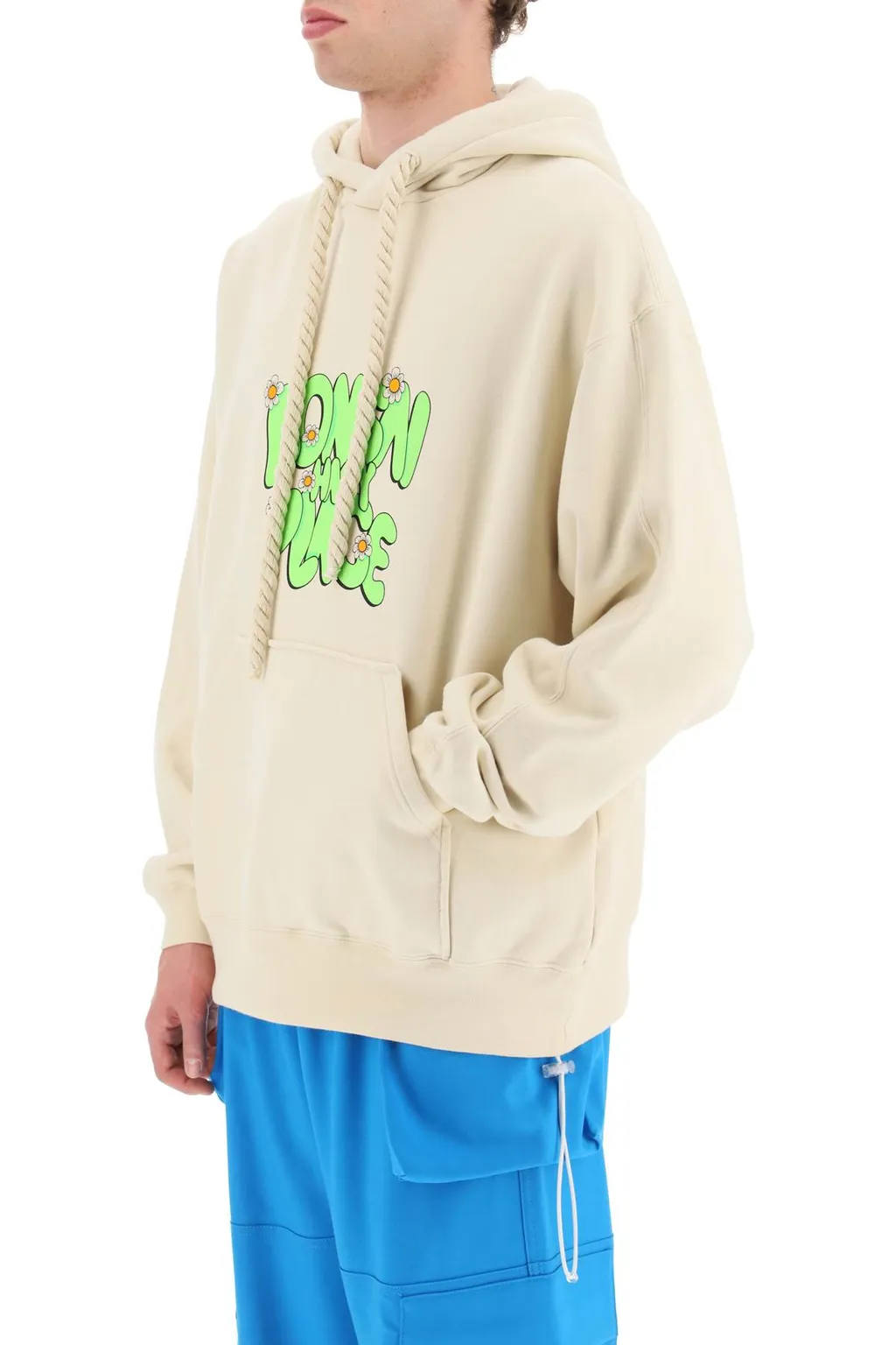 Slogan-Printed Drawstring Hoodie
