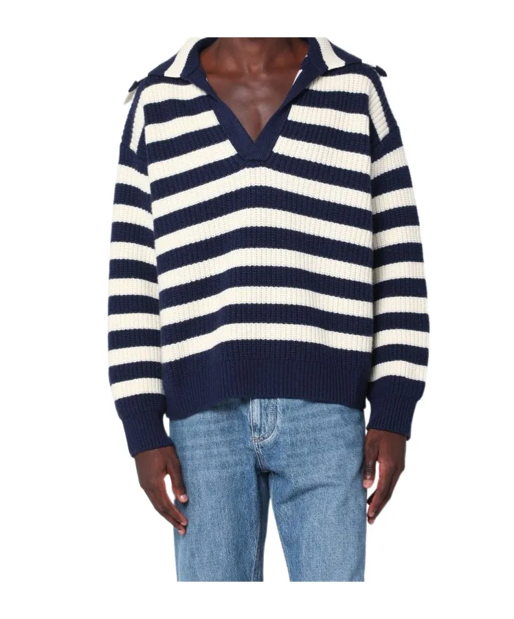 V-Neck Striped Polo Jumper