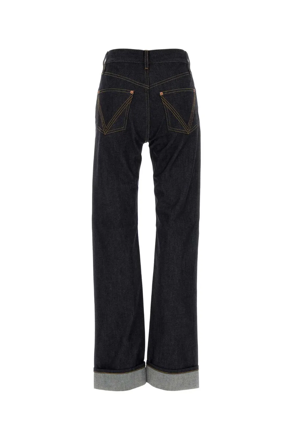 Turn-Up Hem Straight Denim Jeans