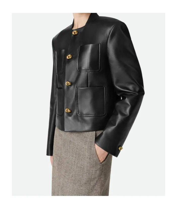 Knot Detailed Leather Blouson