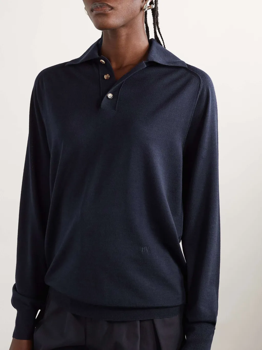Tonal-Stitched Ribbed-Cuffs Polo Shirt
