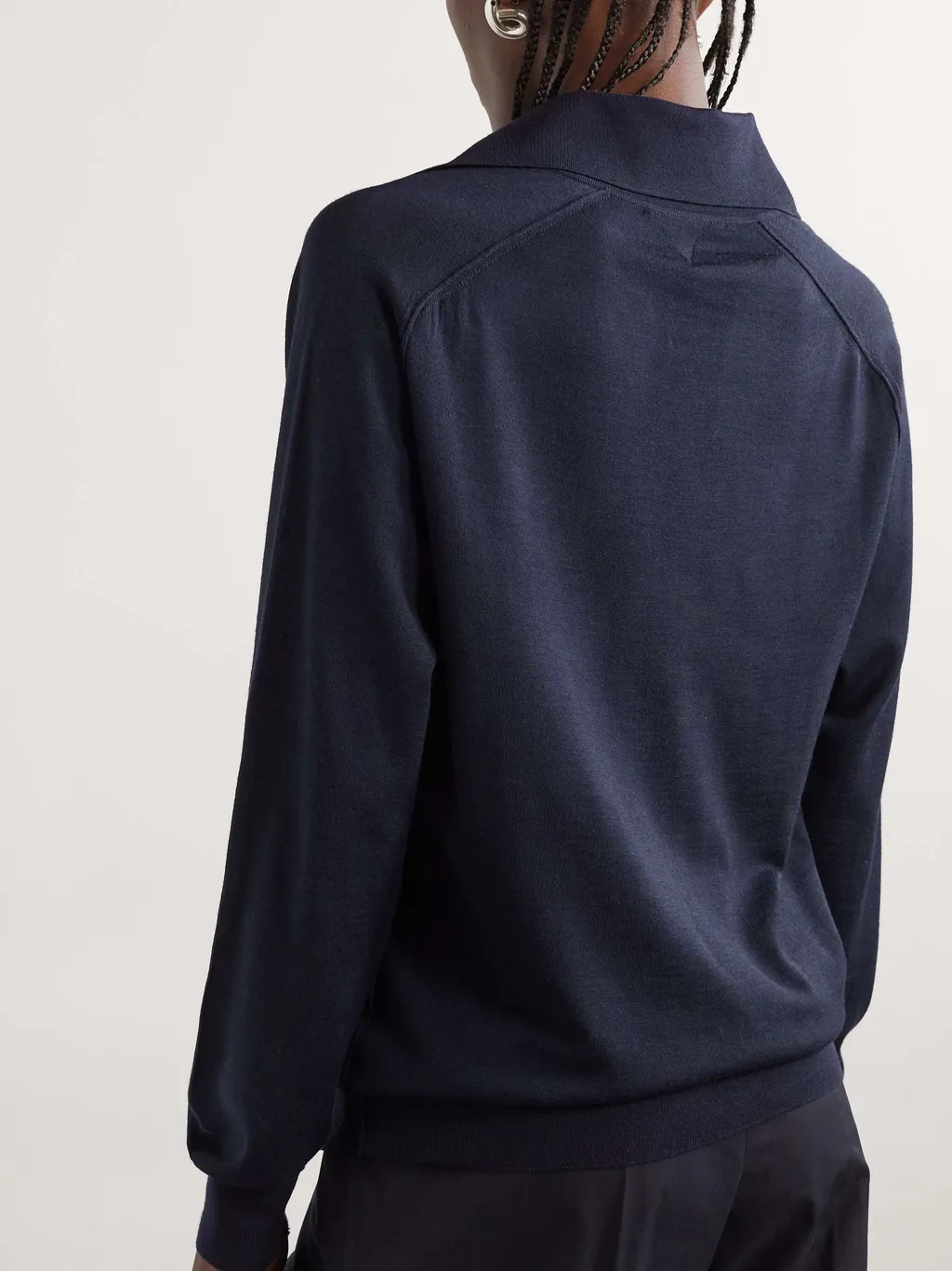 Tonal-Stitched Ribbed-Cuffs Polo Shirt