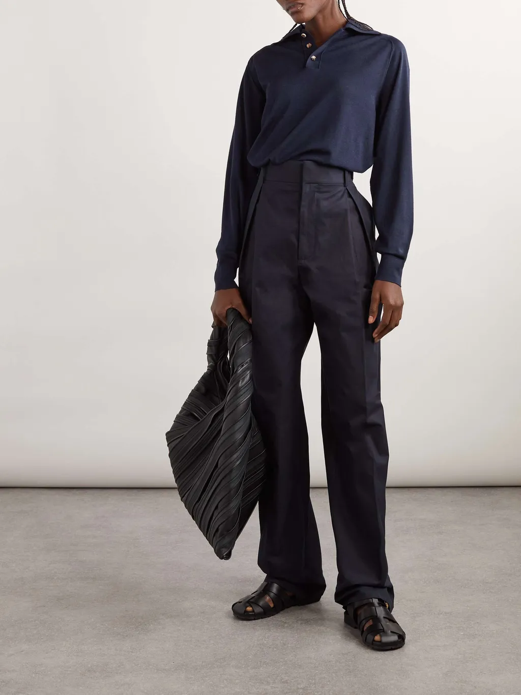 Tonal-Stitched Ribbed-Cuffs Polo Shirt