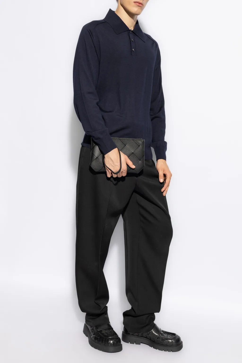 Long Sleeved Knitted Polo Shirt
