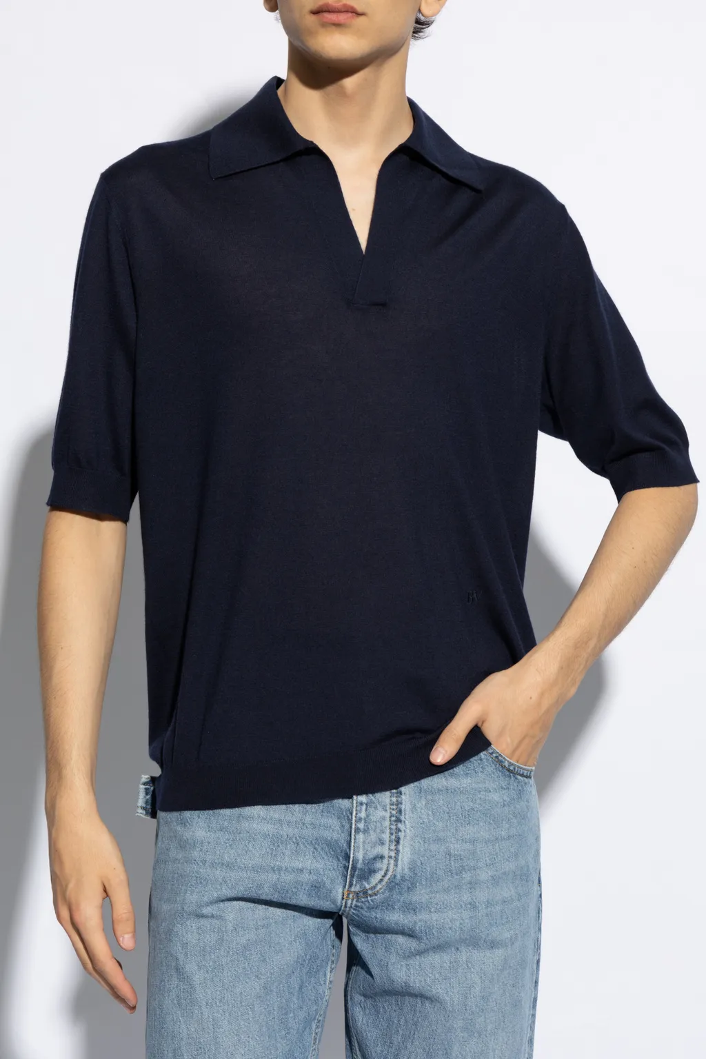 Short-Sleeved Knitted Polo Top