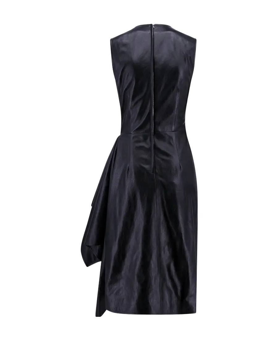 Draped Leather Midi Dress