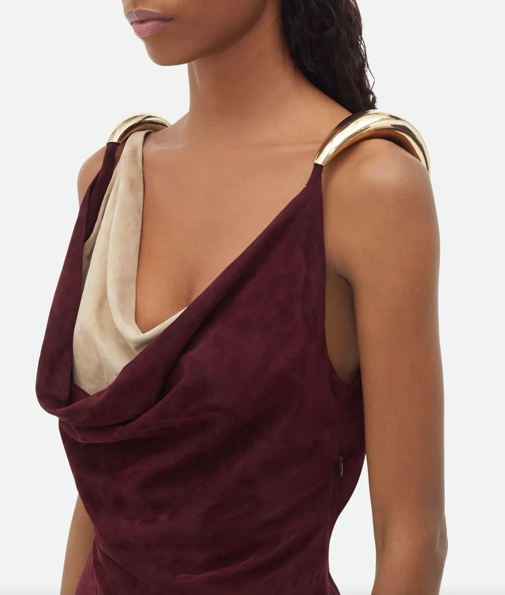 Cowl-Effect Suede Dress