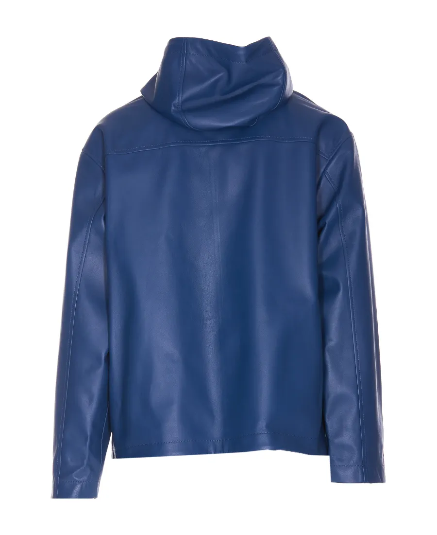 Zip Hooded Leather Jacket