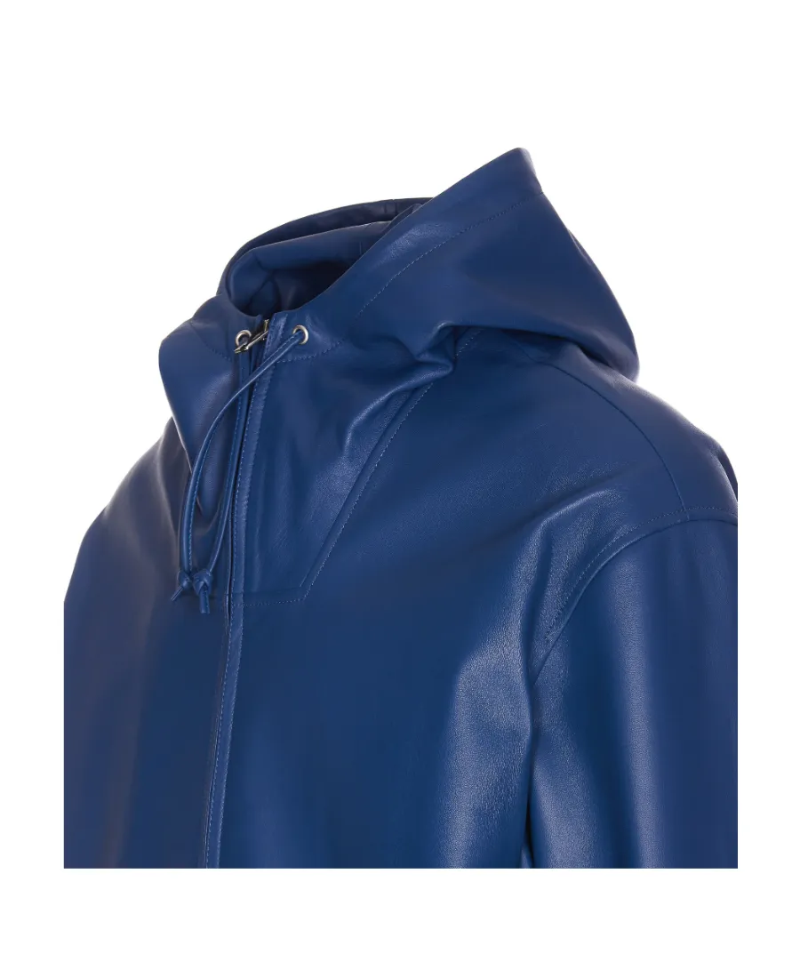 Zip Hooded Leather Jacket
