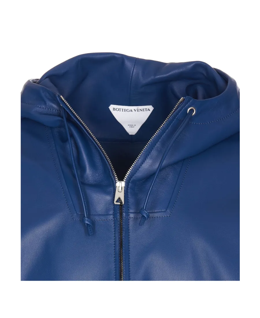 Zip Hooded Leather Jacket