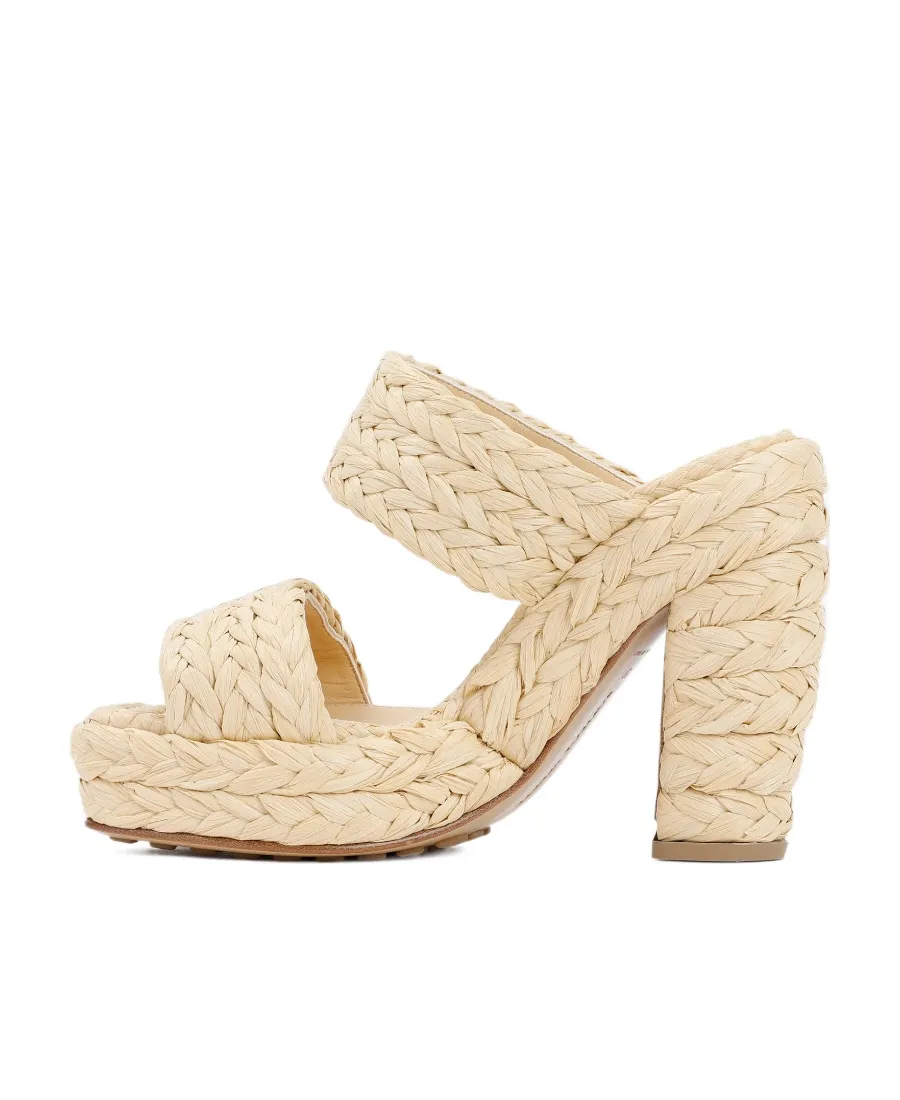 120Mm Raffia Woven Platform Sandals