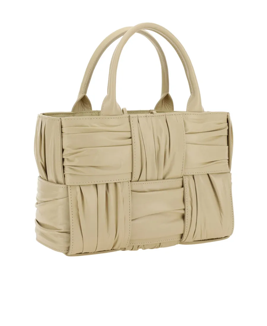 Woven Pleated Top Handle Tote Bag