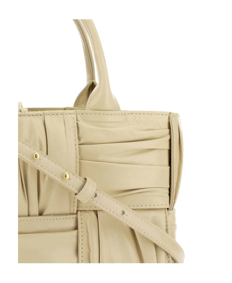 Woven Pleated Top Handle Tote Bag