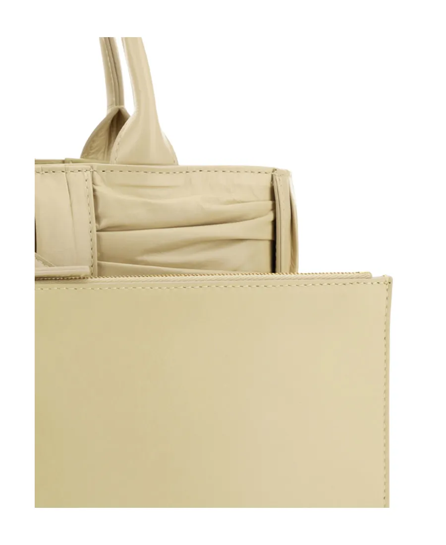 Woven Pleated Top Handle Tote Bag