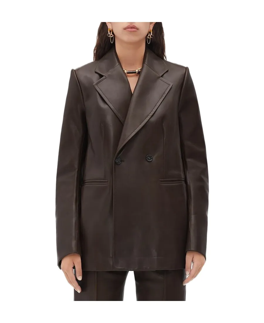 Logo Curved Sleeve Leather Jacket