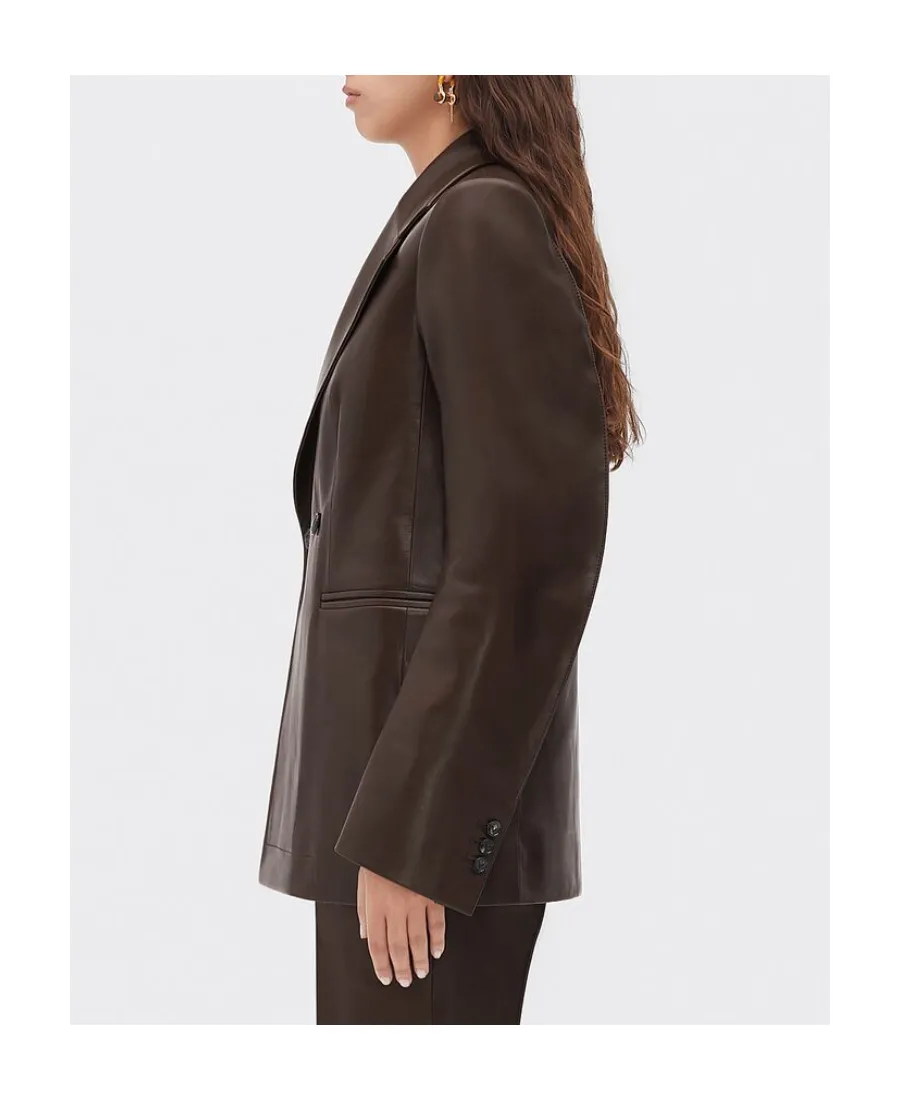 Logo Curved Sleeve Leather Jacket