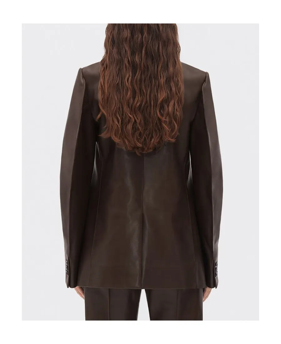 Logo Curved Sleeve Leather Jacket